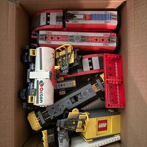 LEGO Train Set with Red, Yellow, and Gray Colors